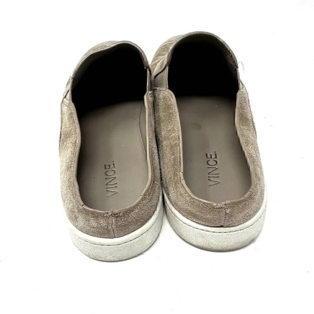 Vince Womens Verrel-2 Brown Beige White Low Top‎ Suede Slip On Sneakers Size 8